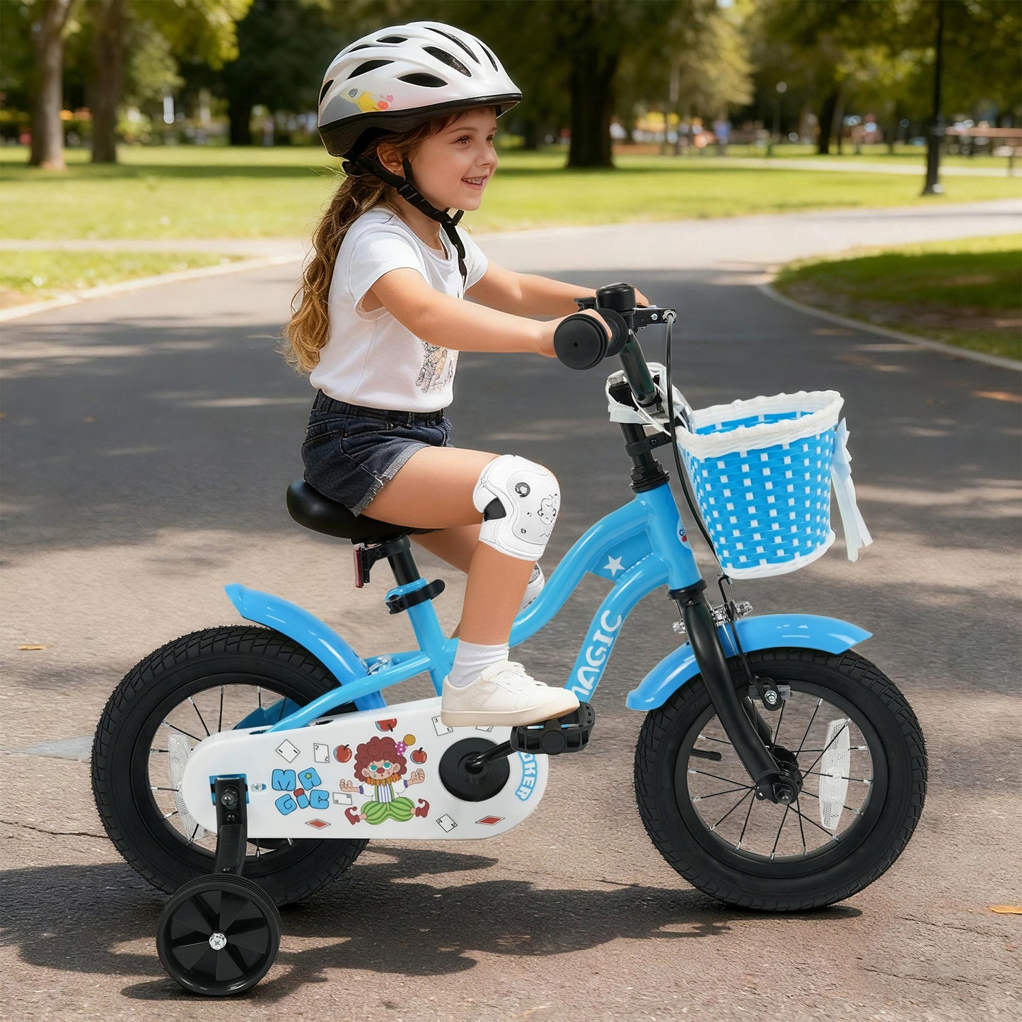 12/14/16 Inch Kids Bike with Training Wheels and Basket Navy Color