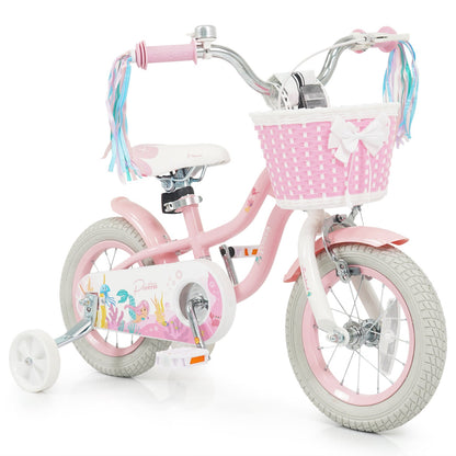 18-Inch Kids Bike Adjustable with Basket and Streamers Pink