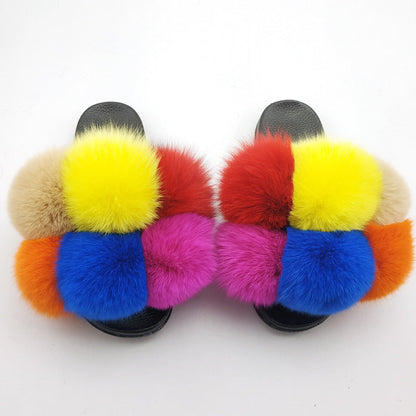 New SeasonSummer Women Slippers Faux Fur Slides For Women Fluffy Slippers House Shoes Woman Slippers Open Toe Fuzzy Fur Slippers Girls Fluffy House Slides Outdoor Indoor Slippers