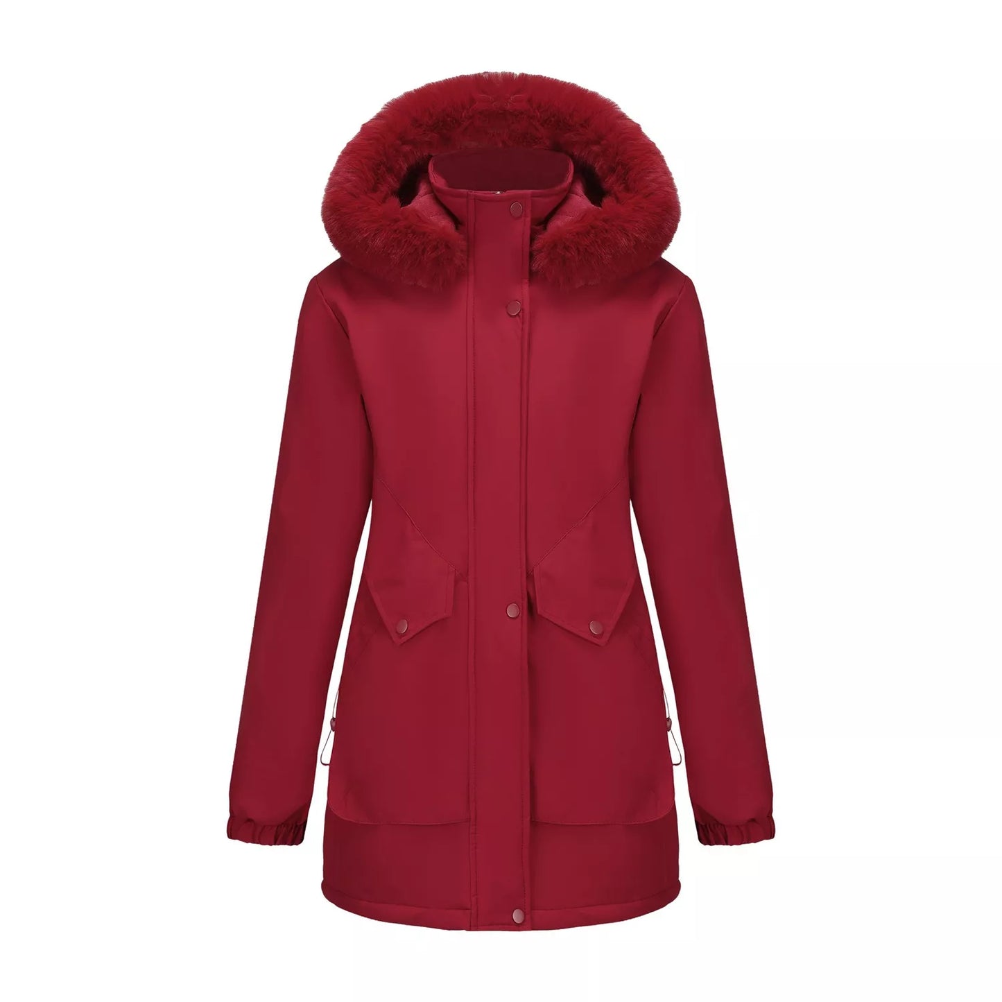 Full Size Fur Hooded Warm Winter Parka Outerwear Plus Size