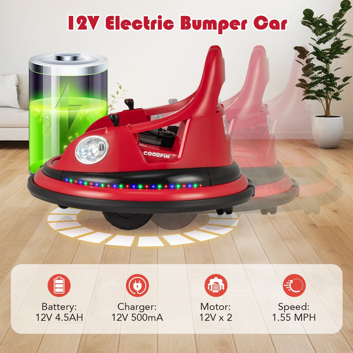 12V Kids Ride On Bumper Car with Remote Control and Dual Joysticks