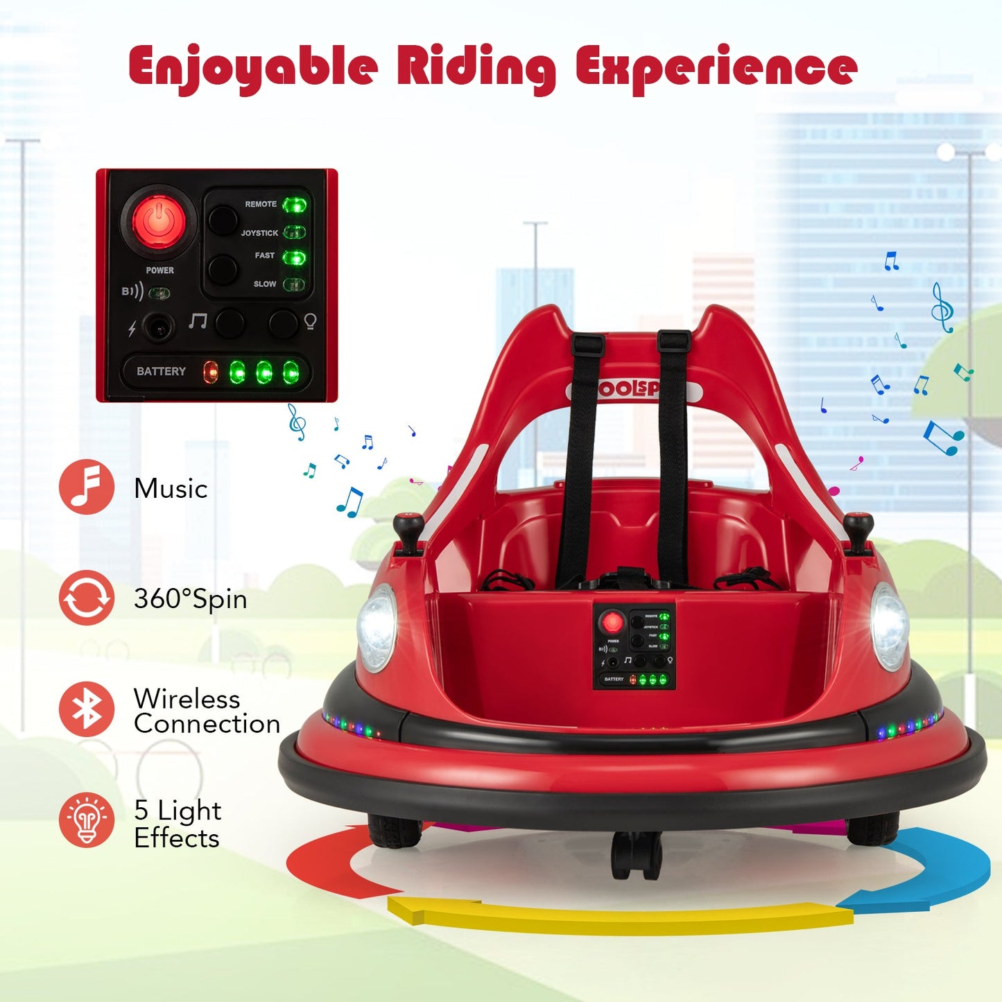 12V Kids Ride On Bumper Car with Remote Control and Dual Joysticks