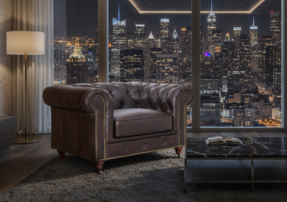 Belgravia Chesterfield Top Grain Leather Club Chair – Classic Tufted Armchair in Premium Finishes