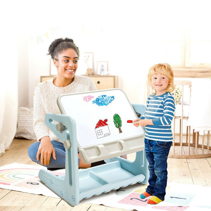 2 in 1 Kids Easel Table and Chair Set with Adjustable Art Painting Board