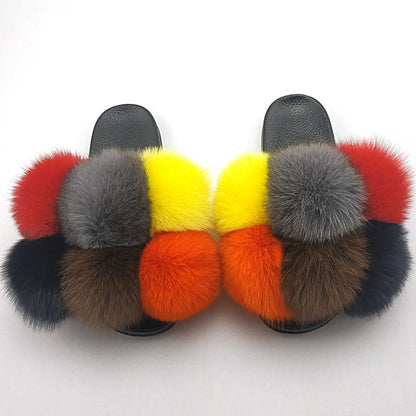 New SeasonSummer Women Slippers Faux Fur Slides For Women Fluffy Slippers House Shoes Woman Slippers Open Toe Fuzzy Fur Slippers Girls Fluffy House Slides Outdoor Indoor Slippers