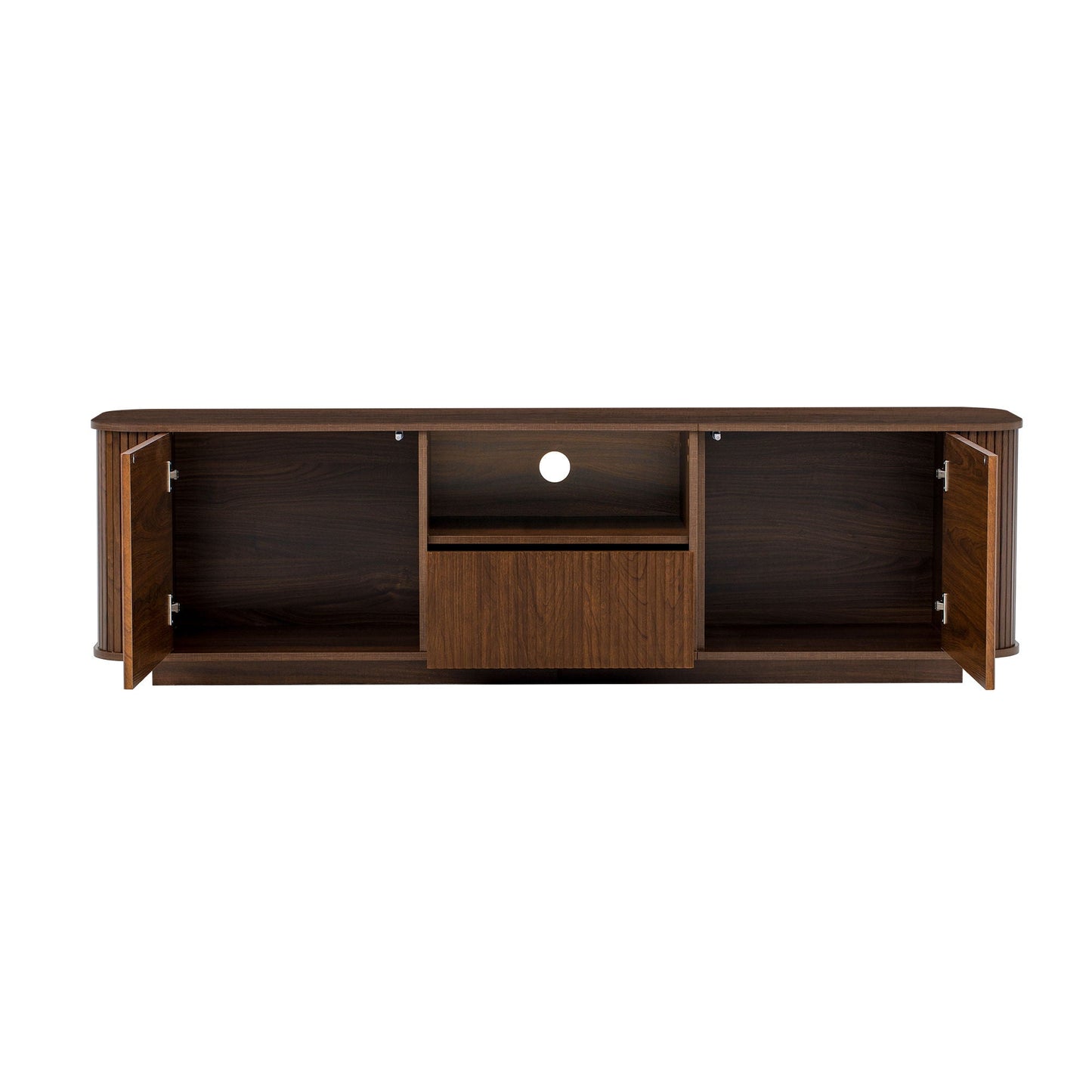 70" TV Stand With Ample Storage, Curved Corners - Dark Brown