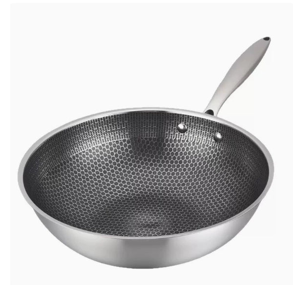 Cross-border Wholesale Wok Upgraded Household Stainless Steel Frying Pan