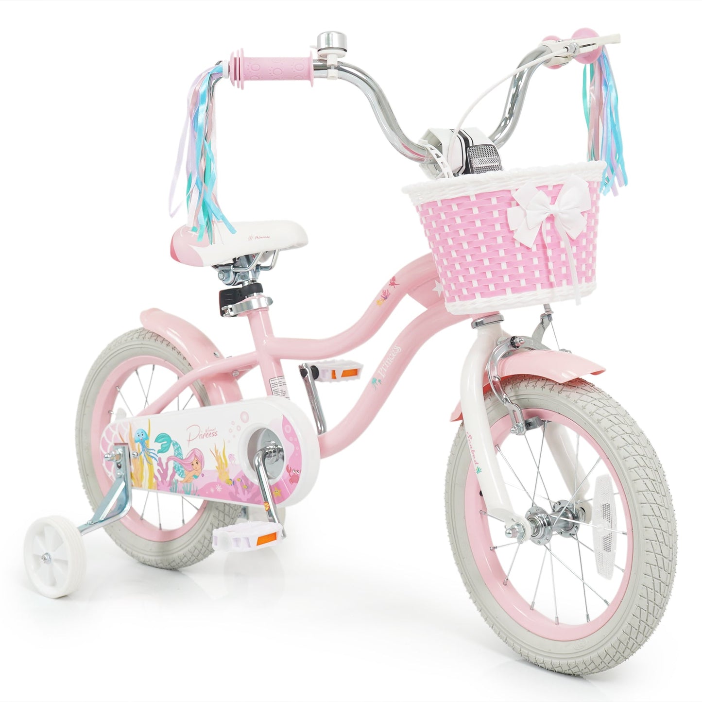 18-Inch Kids Bike Adjustable with Basket and Streamers Pink