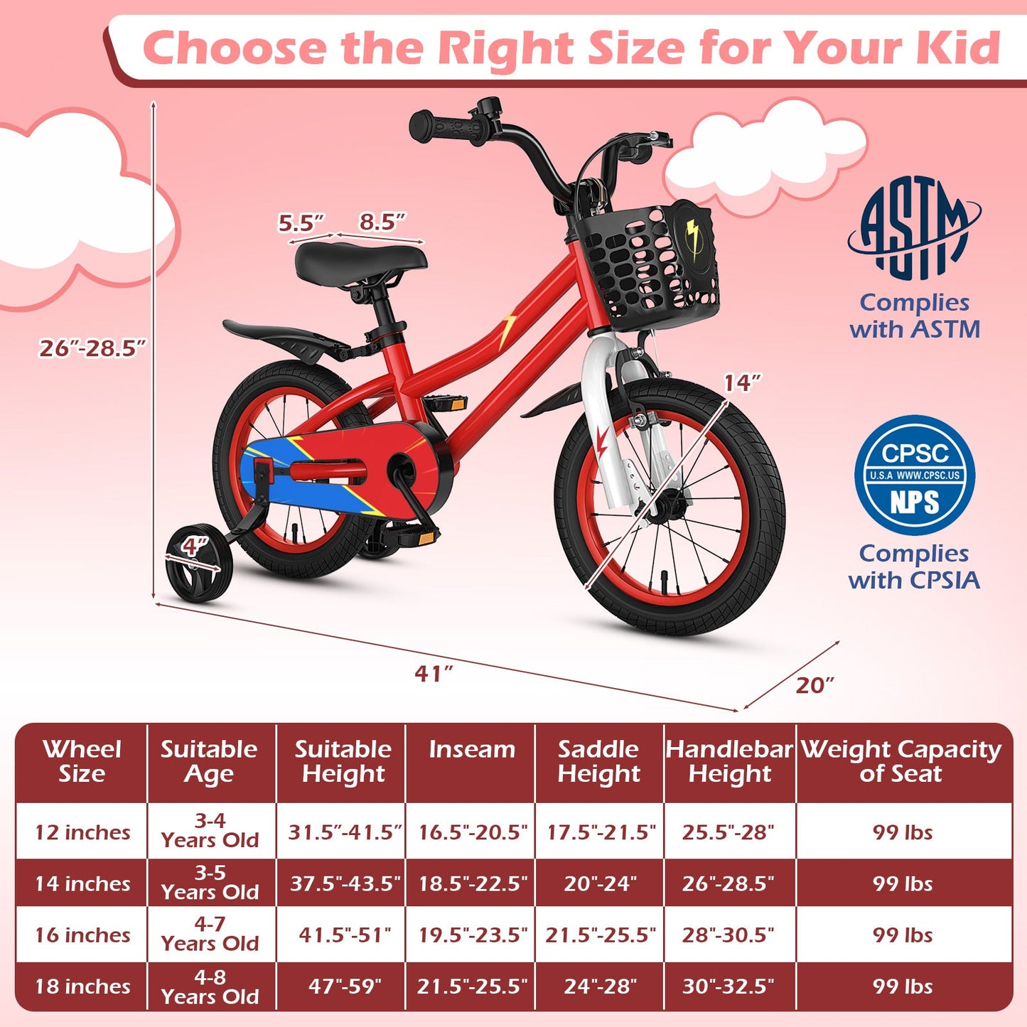 14 Inch Kids Bike Red with Blue Helmet Protective Set