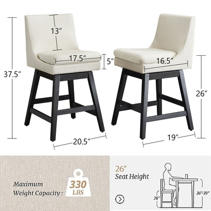 Upholstered Swivel Bar Stools With Ergonomic Design (Set of 2) - Cream White