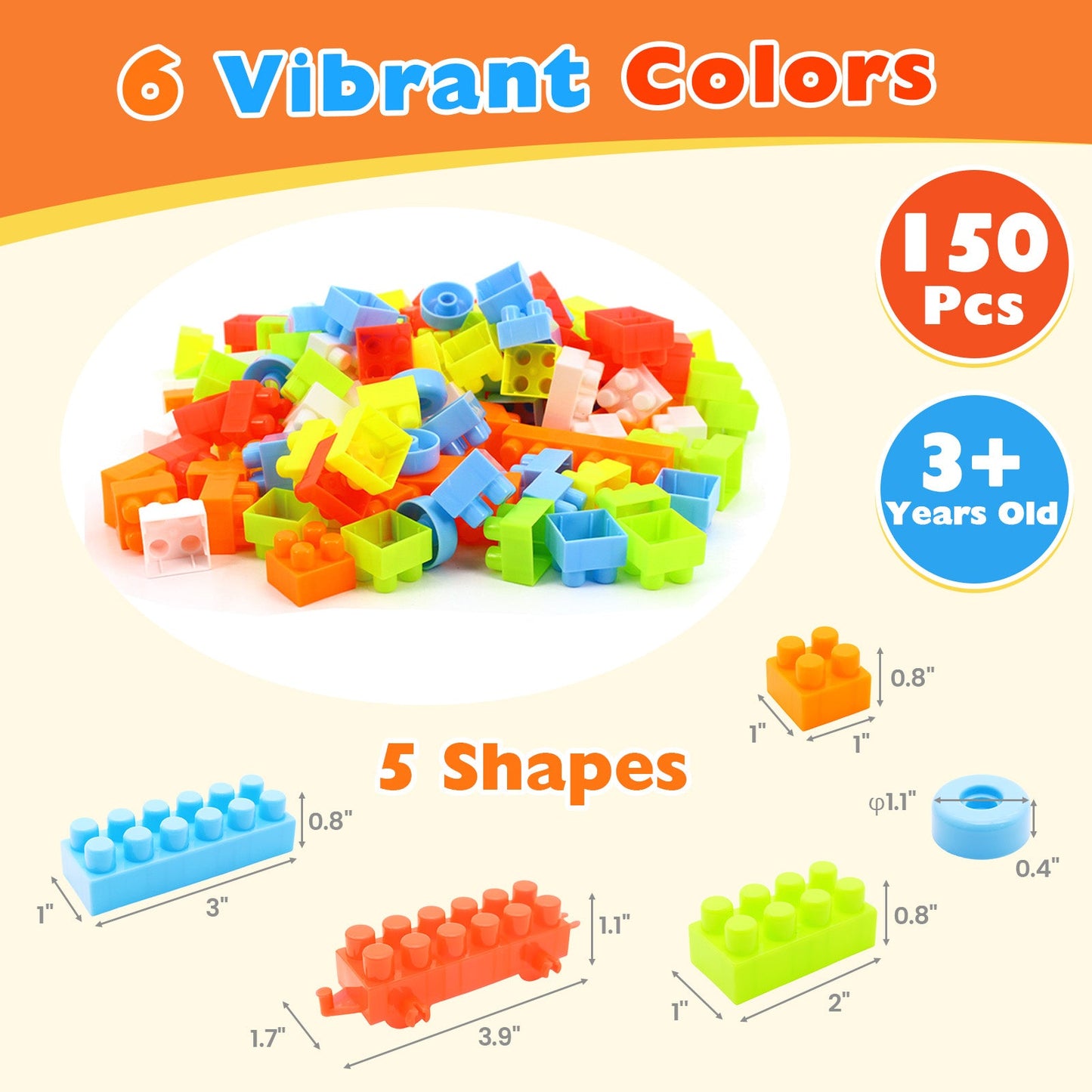 150 Pcs Toddler Building Blocks Toy STEM Montessori Early Learning Toys for 3+ year old