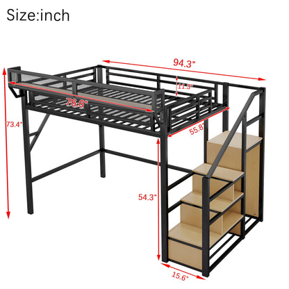 Loft Bed With Stairs, Storage Shelves, Wardrobe