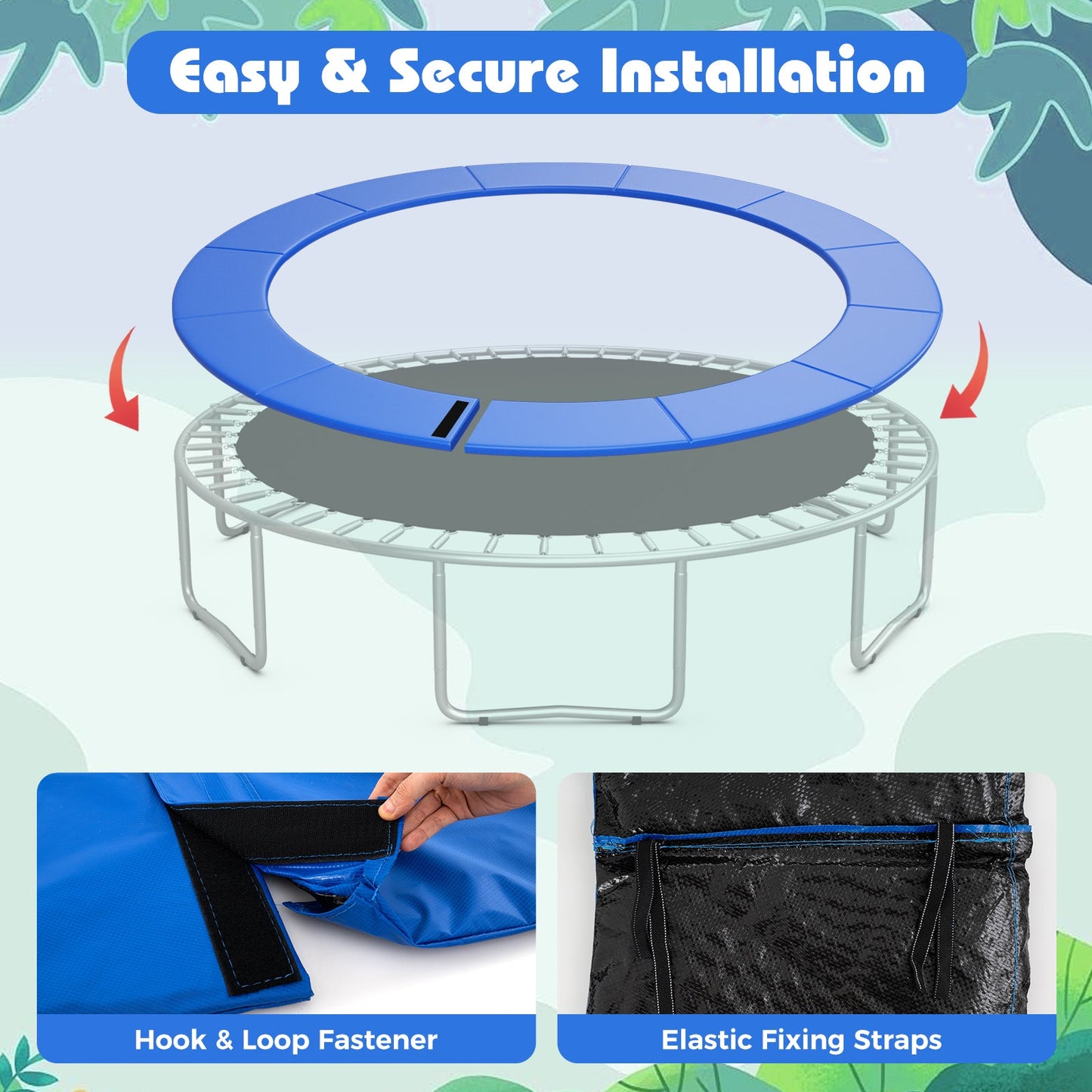 8-16 FT Trampoline Pad Replacement Safety Pad with Fixing Straps (Blue)