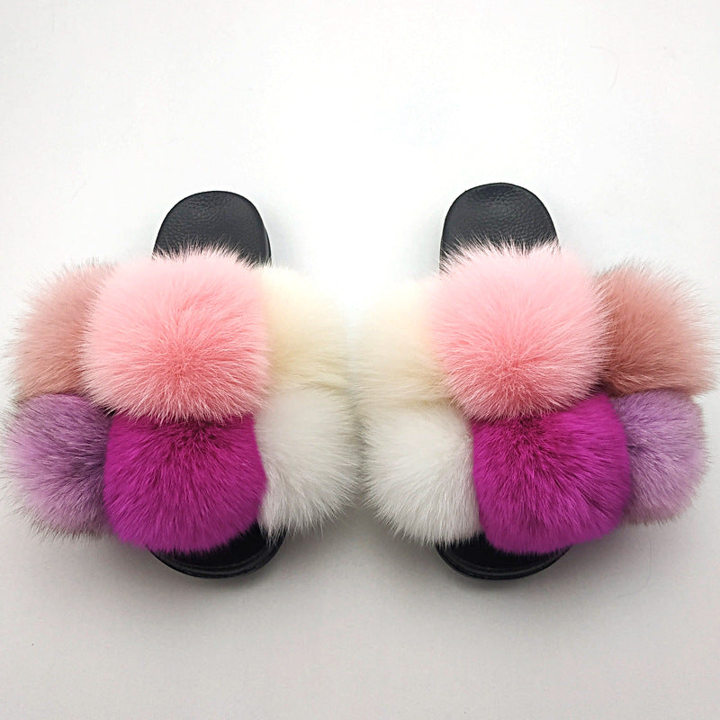 New SeasonSummer Women Slippers Faux Fur Slides For Women Fluffy Slippers House Shoes Woman Slippers Open Toe Fuzzy Fur Slippers Girls Fluffy House Slides Outdoor Indoor Slippers