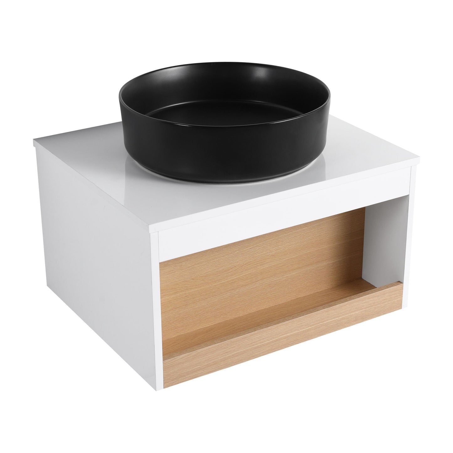 Floating Bathroom Vanity With Glossy Round Vessel Sink