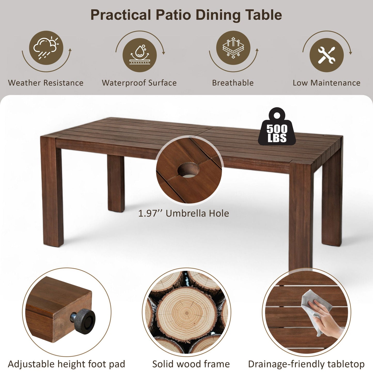 Outdoor Dining Set Rectangular Table With Umbrella Hole