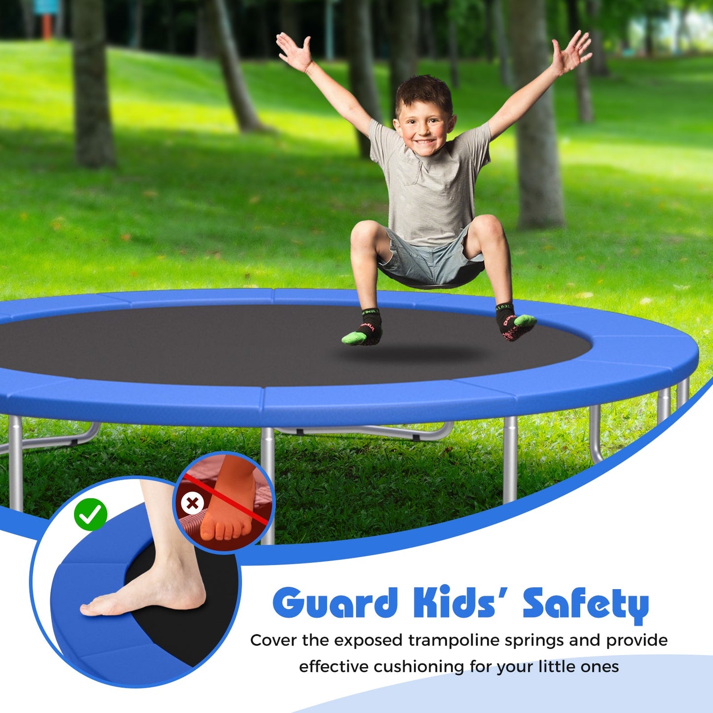 8-16 FT Trampoline Pad Replacement Safety Pad with Fixing Straps (Blue)