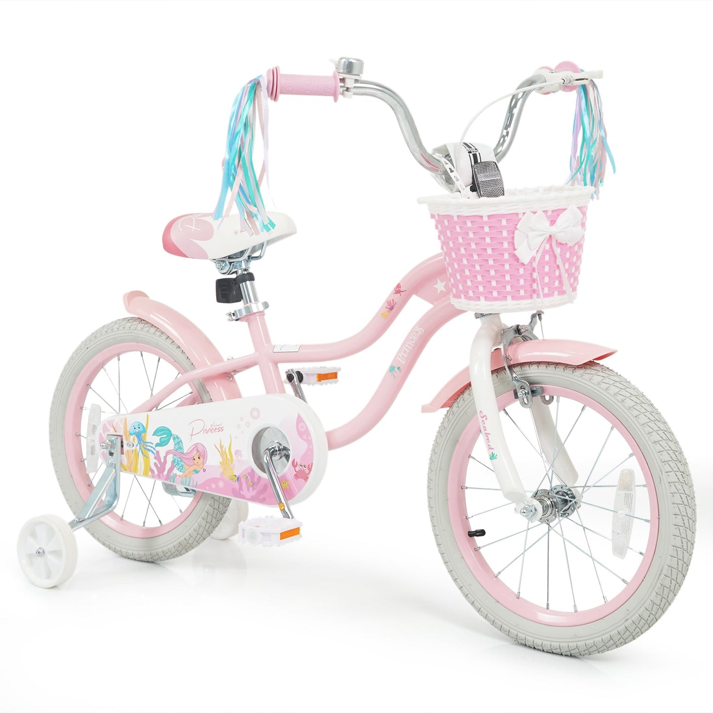 18-Inch Kids Bike Adjustable with Basket and Streamers Pink
