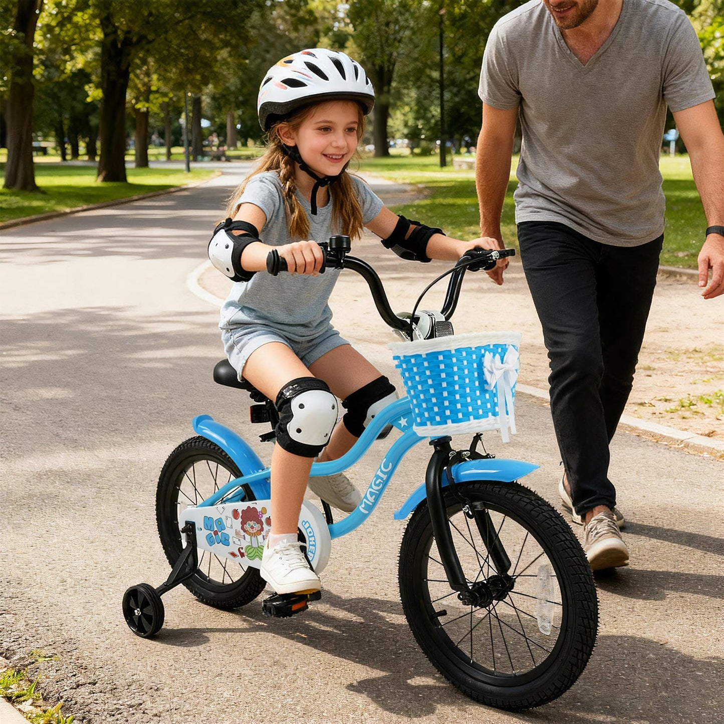 12/14/16 Inch Kids Bike with Training Wheels and Basket Navy Color