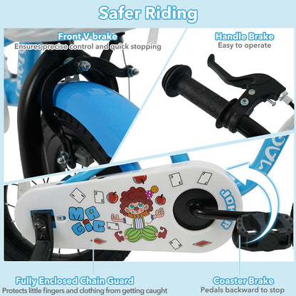 12/14/16 Inch Kids Bike with Training Wheels and Basket Navy Color