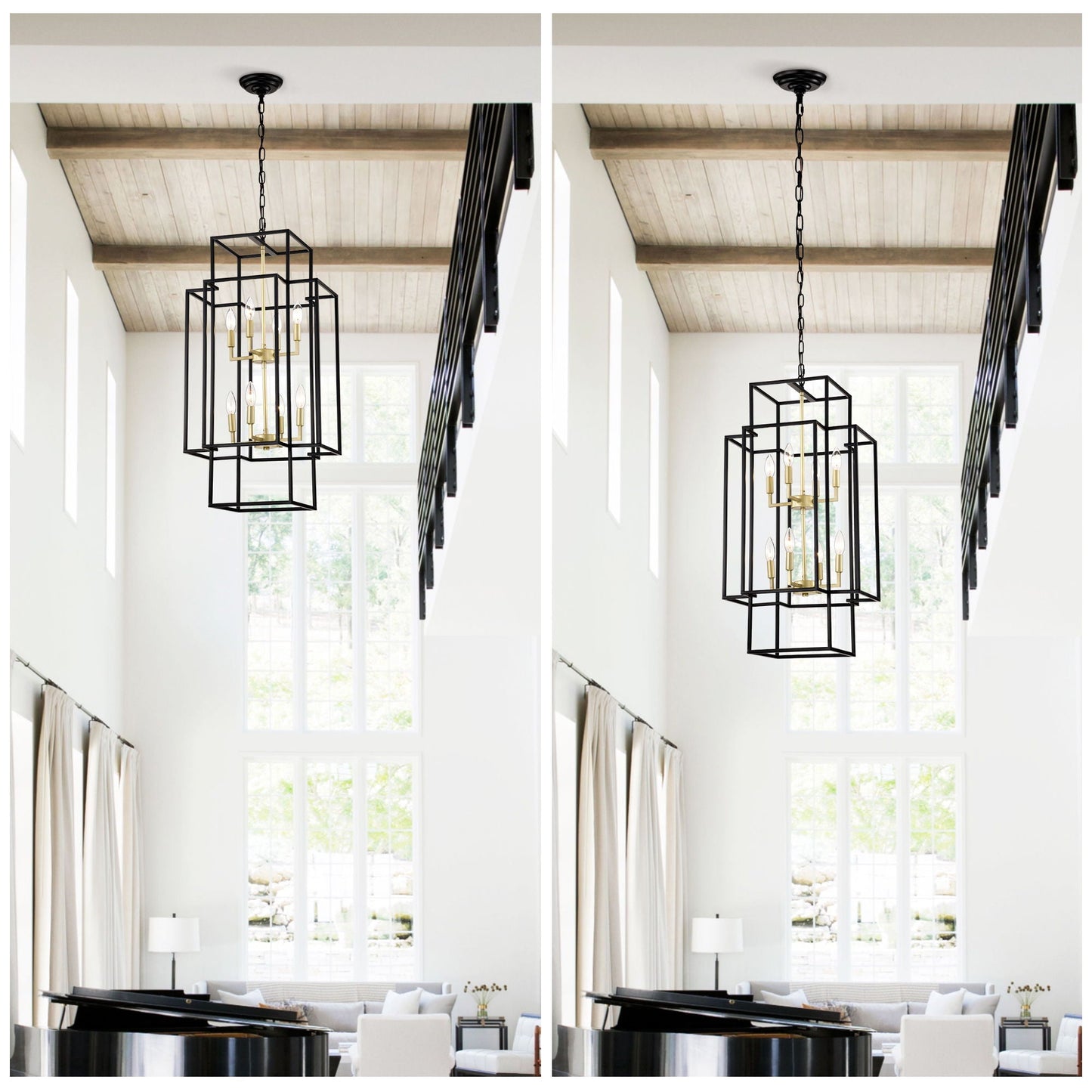 8 Light Lantern Chandelier Lighting, Entryway Chandeliers For High Ceilings, Chandeliers For Dining Room, Foyer, Entry, Staircase, Hallway, Height Adjustable (E12 Bulbs Not Included)
