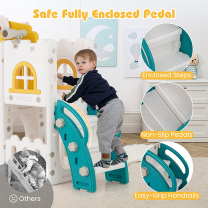 All-in-1 Toddler Slide Playset Playground with Tunnel and Ladder and Basketball