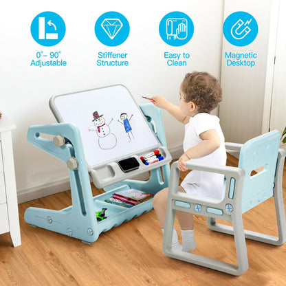 2 in 1 Kids Easel Table and Chair Set with Adjustable Art Painting Board