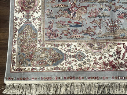 Turkish Silk Rug 5x7, Hunting Design, Animal Pictorials, Bamboo Silk