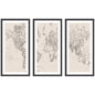 Vintage Black and White World Map Linen 3 Piece Framed Wall Art Print Set by The Creative Bunch Studio