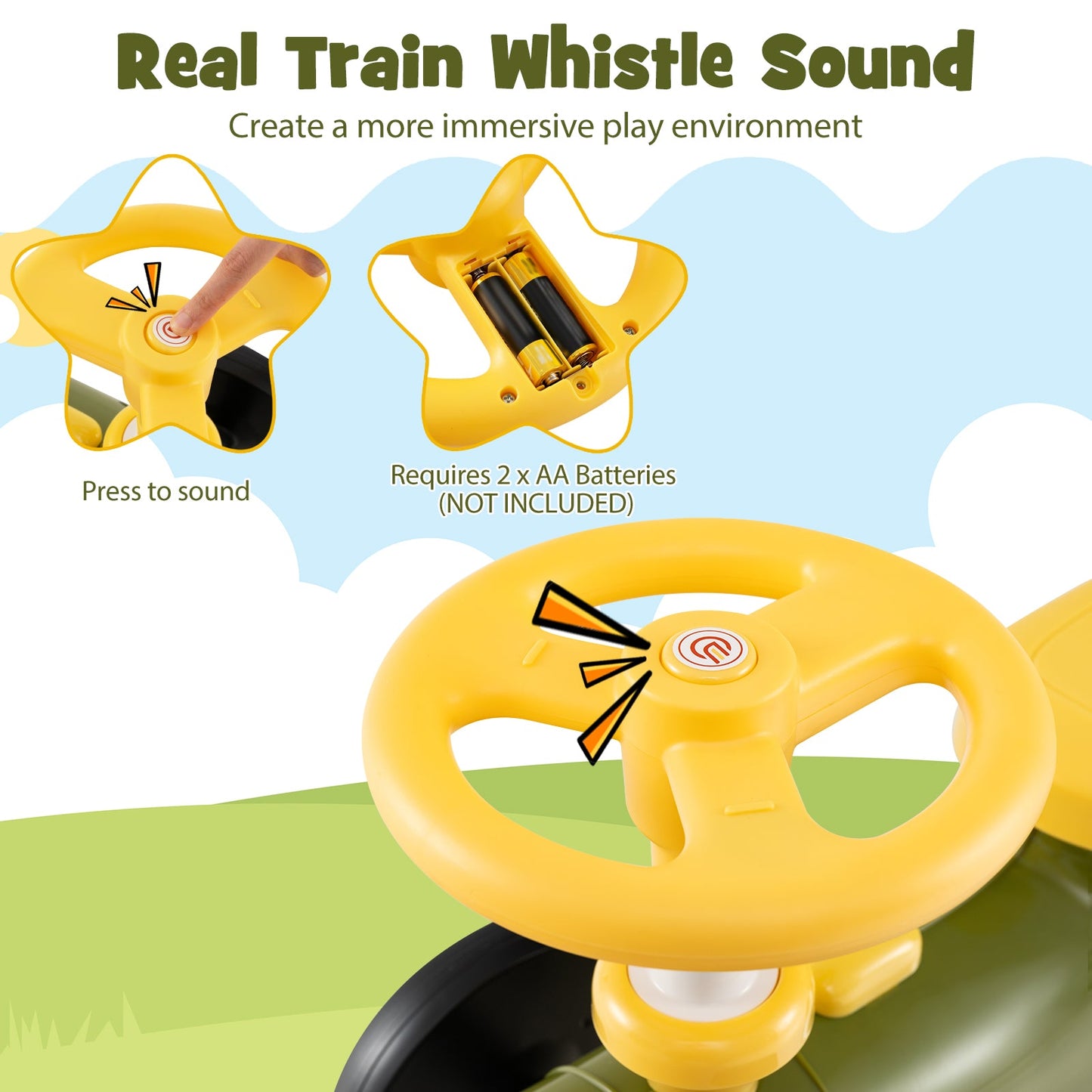 Ride on Toy with Steering Wheel and Train Whistle Sound Button