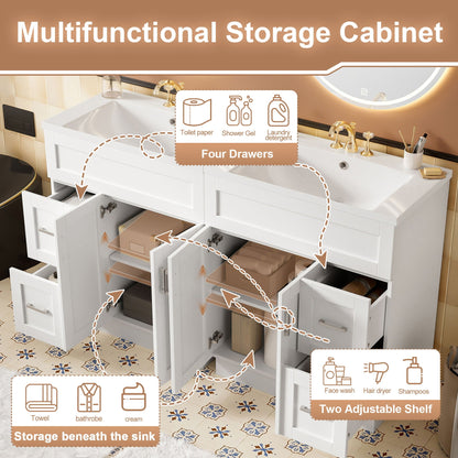 Bathroom Vanity With 2 Doors, 2 Drawers, Adjustable Shelf, Hidden Slides & Soft Close Hinges