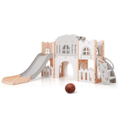 All-in-1 Toddler Slide Playset Playground with Tunnel and Ladder and Basketball