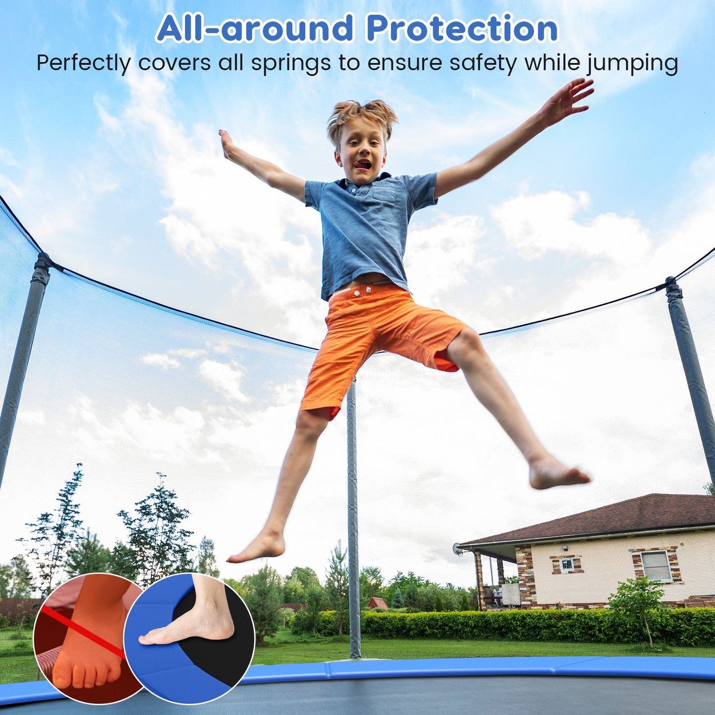 8-16 FT Trampoline Pad Replacement Safety Pad with Fixing Straps (Blue)