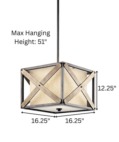 Cahoon 16"W 1-Light Anvil Iron Finish Square Shade Pendant/Semi-Flush Mount Light Fixture by Kichler