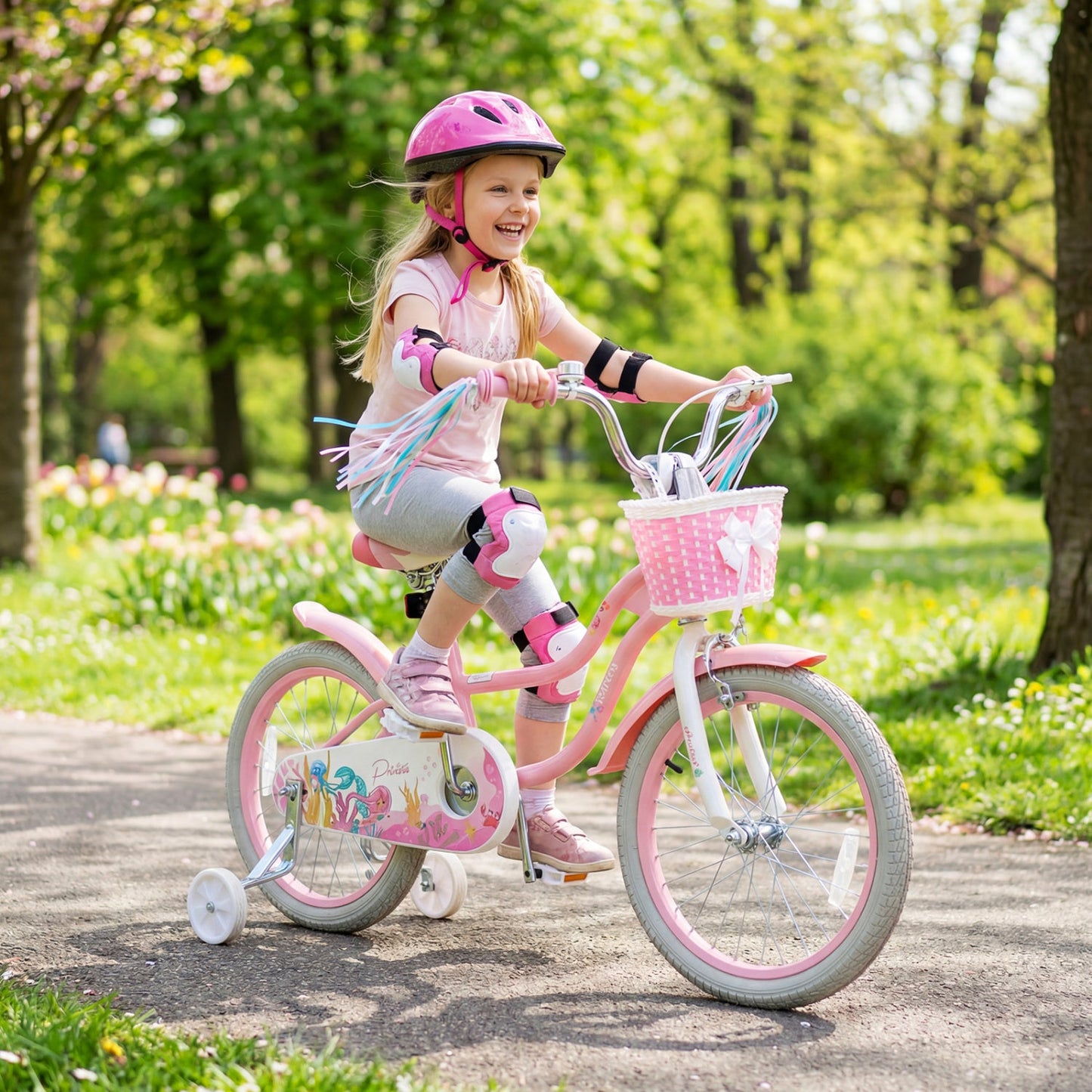 18-Inch Kids Bike Adjustable with Basket and Streamers Pink