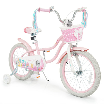 18-Inch Kids Bike Adjustable with Basket and Streamers Pink