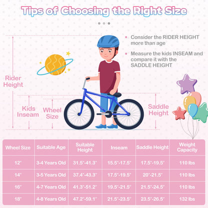 18-Inch Kids Bike Adjustable with Basket and Streamers Pink