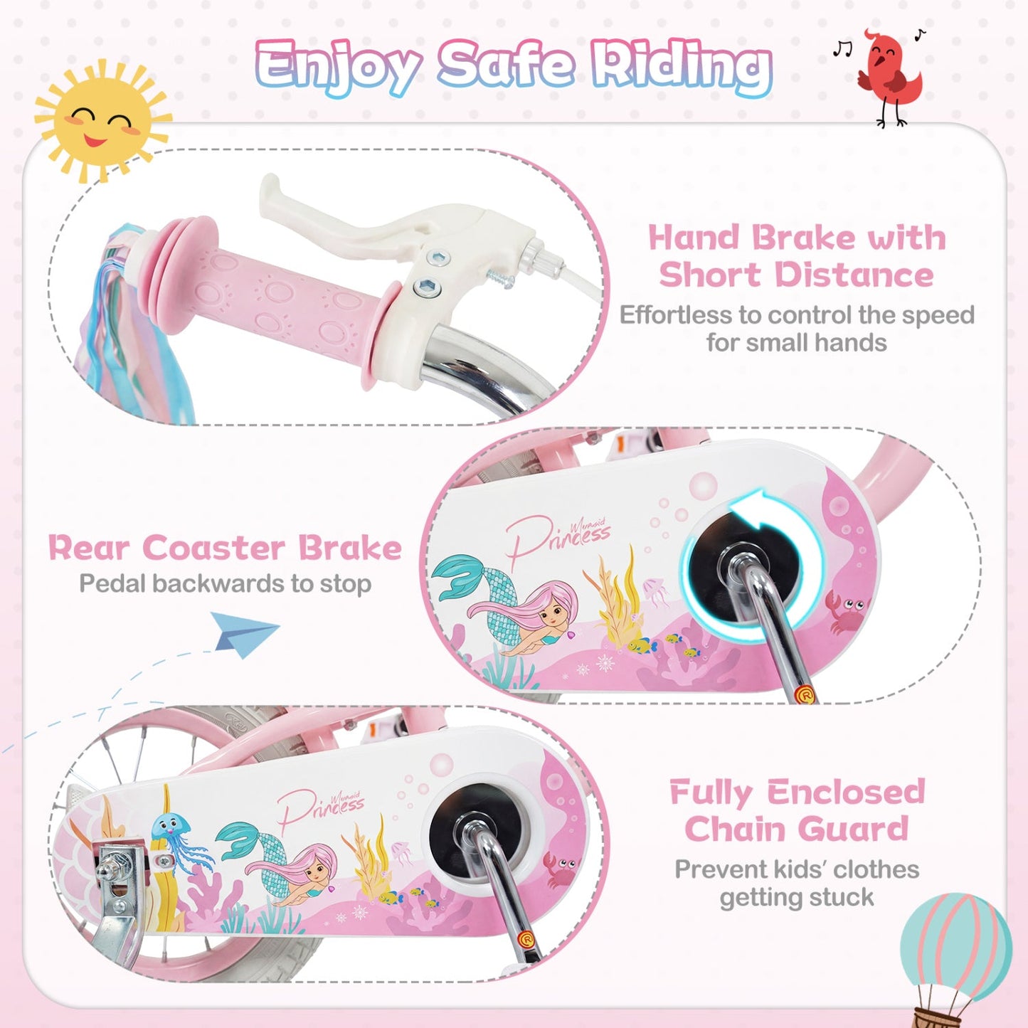 18-Inch Kids Bike Adjustable with Basket and Streamers Pink