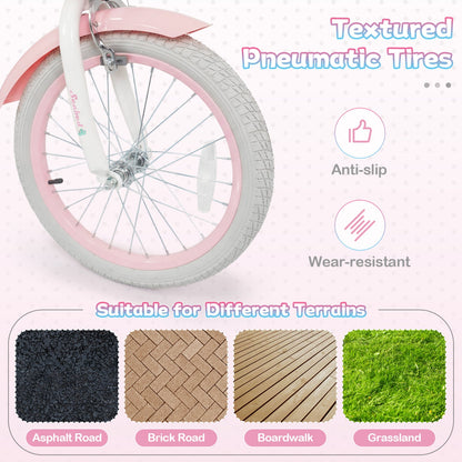 18-Inch Kids Bike Adjustable with Basket and Streamers Pink
