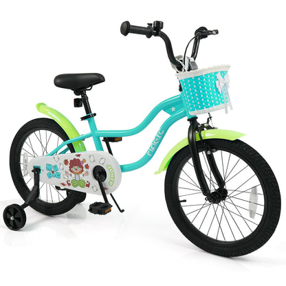 12/14/16 Inch Kids Bike with Training Wheels and Basket Green Color