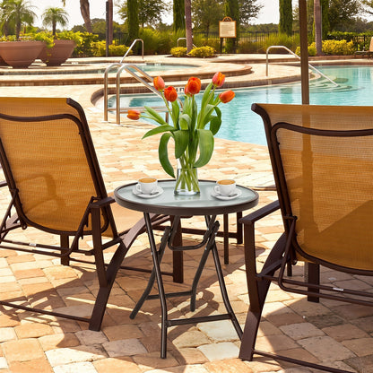 18" Round Folding Patio Side Table with Tempered Glass Top