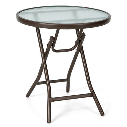 18" Round Folding Patio Side Table with Tempered Glass Top