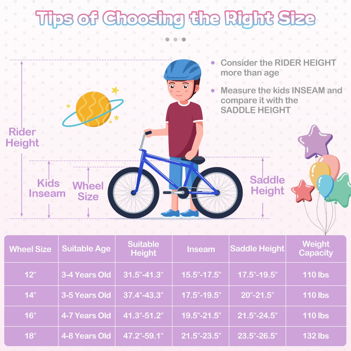 18-Inch Kids Bike Adjustable with Basket and Streamers Purple - Princess of the Sea Theme