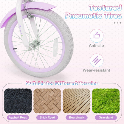 18-Inch Kids Bike Adjustable with Basket and Streamers Purple - Princess of the Sea Theme