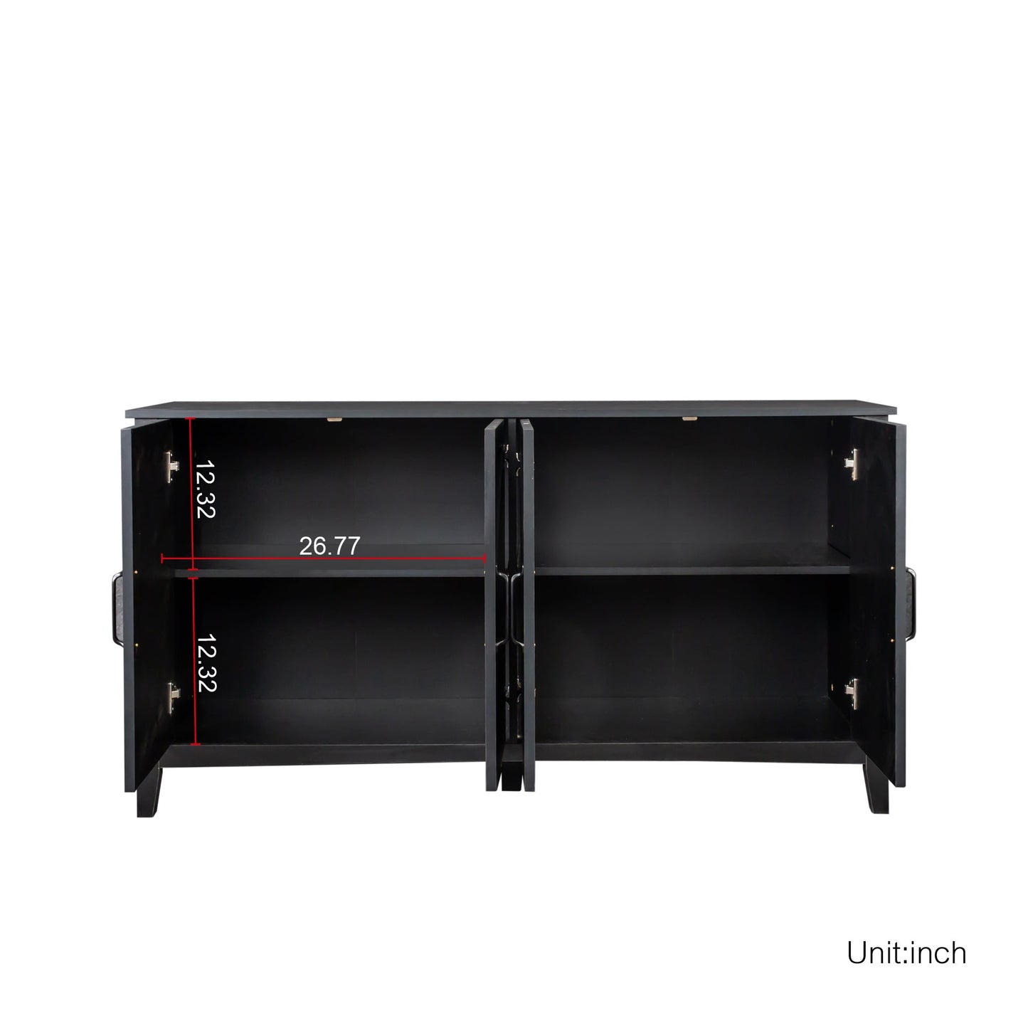 Cabinet With 4 Doors and 4 Open Shelves Freestanding Sideboard