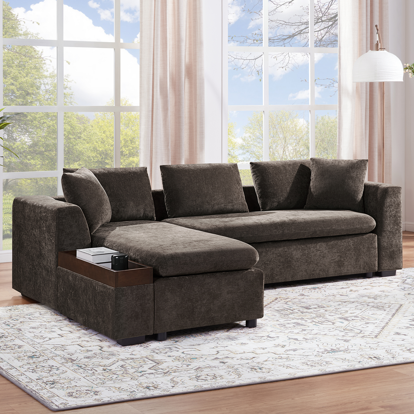 L-Shaped Upholstered Sectional Sofa with Storage Compartment
