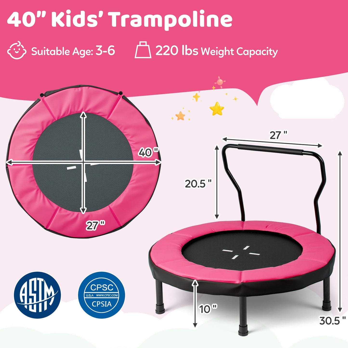 40 Inch Trampoline for Kids Indoor Outdoor Fitness Trampoline