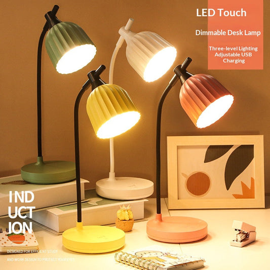 Creative Fashionable And Simple Touch-Activated Charging LED Dimmable Desk Lamp USB Rechargeable LED Folding Desk Lamp Eye Protection Touch Dimmable Reading Table Lamp Led Light 3 Color Modes Decorative Table Lamp Cute Study Lamps for Bedroom Décor