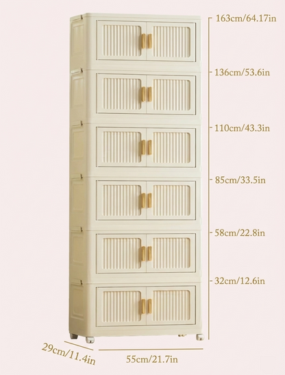 2-6 Layer Foldable Rolling Storage Bin Cabinet | Large Capacity Closet Organizer