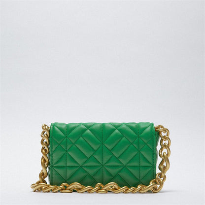 New Adorable Women's Handbag Green Small Flap Shoulder Bag In Thick Metal Chain Women's Clutch Bags Luxury  Ladies Shoulder Purse